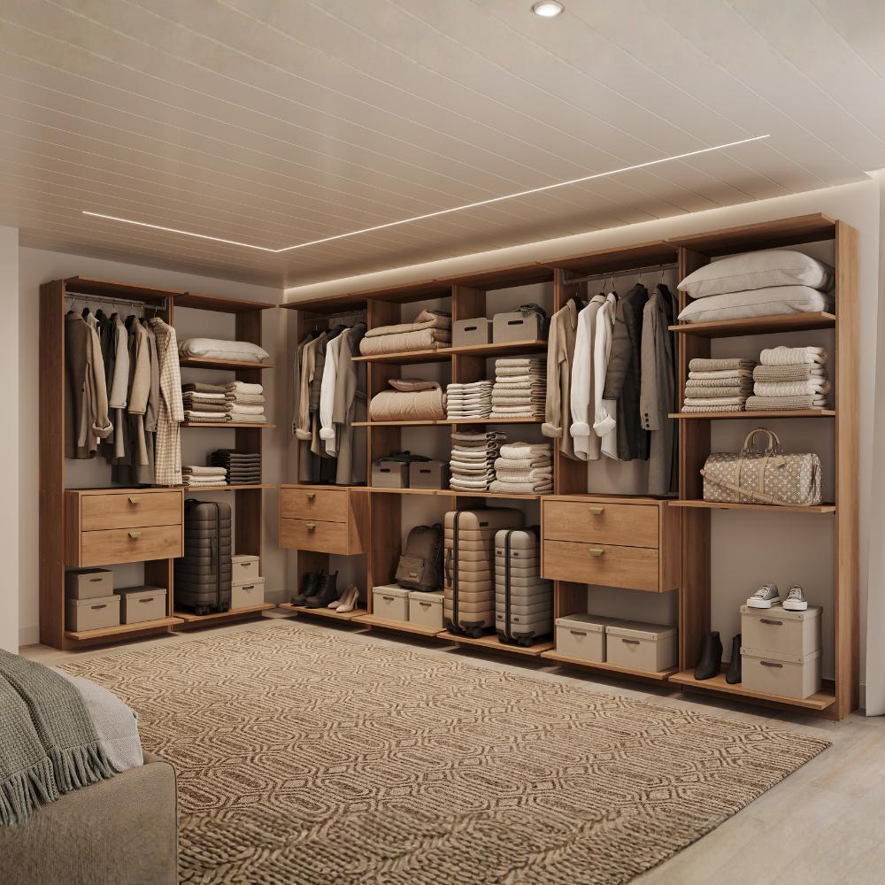 Guarda-Roupas Closet Modulado Alasca 420cm 7 Peças com 6 Gavetas e Cabideiros Freijó Carraro