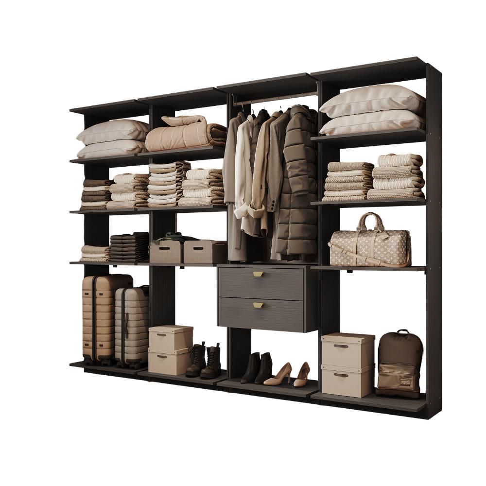Guarda-Roupas Closet Modulado Alasca 240cm 4 Peças com 2 Gavetas e Cabideiros Preto Touch Carraro