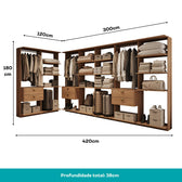 Guarda-Roupas Closet Modulado Alasca 420cm 7 Peças com 6 Gavetas e Cabideiros Freijó Carraro