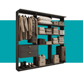 Guarda-Roupas Closet Modulado Alasca 180cm 3 Peças com 2 Gavetas e Cabideiros Preto Touch Carraro