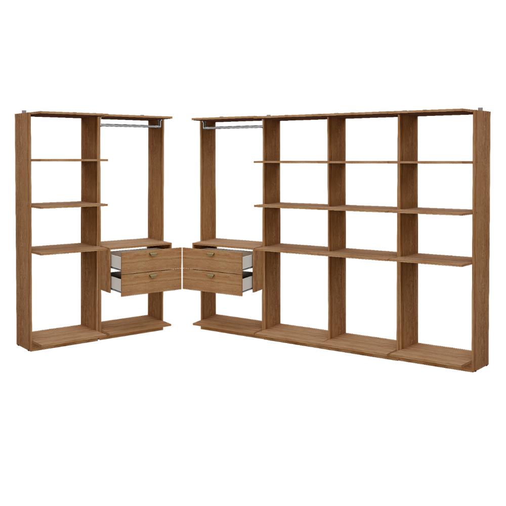 Guarda-Roupas Closet Modulado Alasca One 360cm 6 Peças com 4 Gavetas e Cabideiros Freijó Carraro