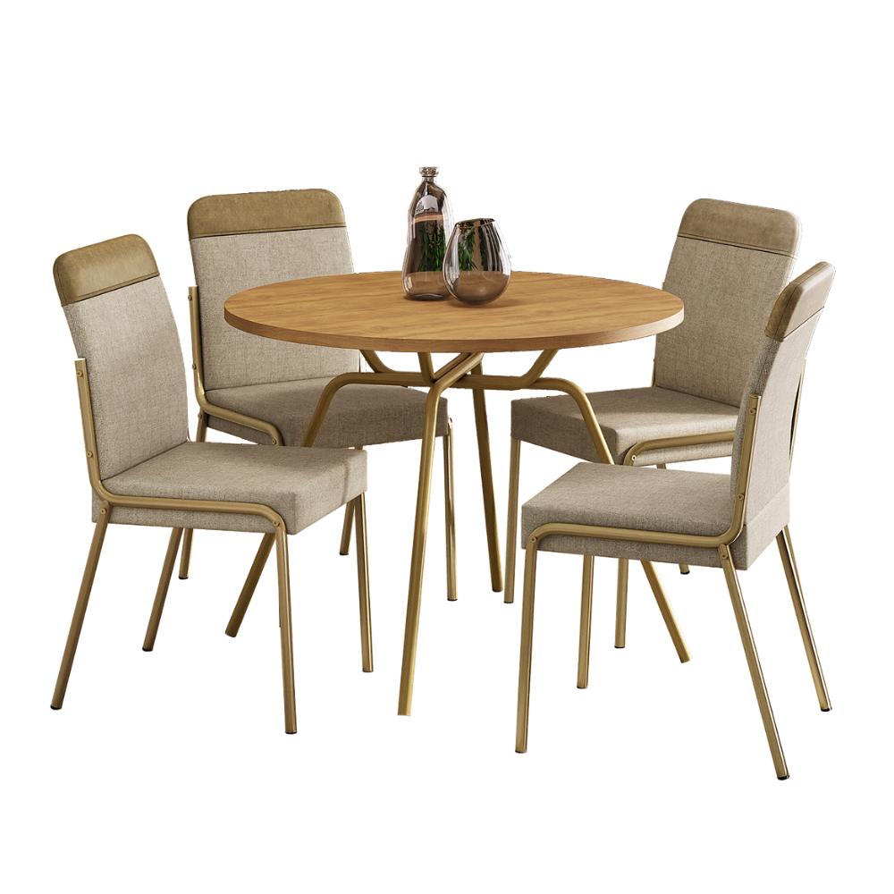 Conjunto Sala de Jantar 4 Cadeiras Georgia Carraro Dourada