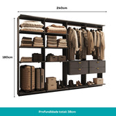 Guarda-Roupas Closet Modulado Alasca One 240cm 4 Peças com 4 Gavetas e Cabideiros Preto Touch Carraro