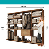 Guarda-Roupas Closet Modulado Alasca 240cm 4 Peças com 2 Gavetas e Cabideiros Freijó Carraro