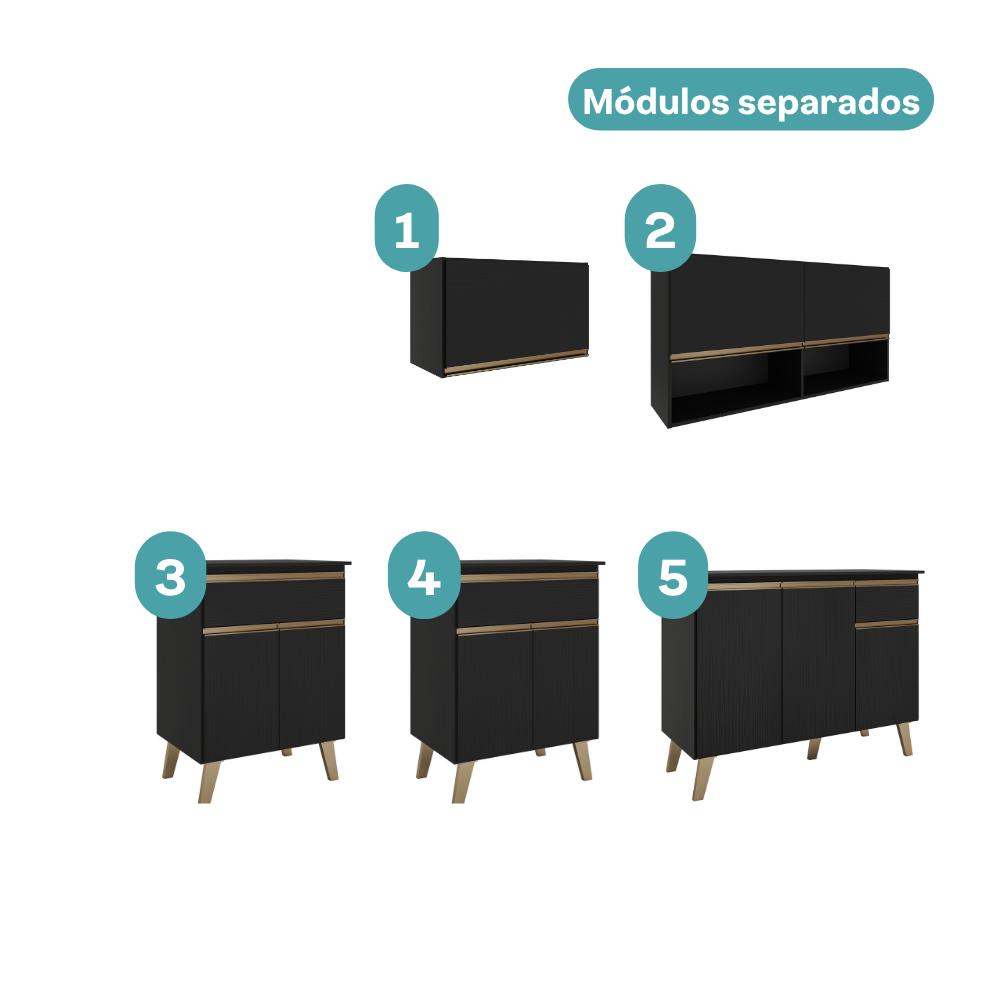 Armário de Cozinha Completa Atlanta Graphite Carraro Preto Touch