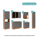Armário de Cozinha Completa com Balcão Milla Cadenza Carraro Nogal com Cinza Titânio