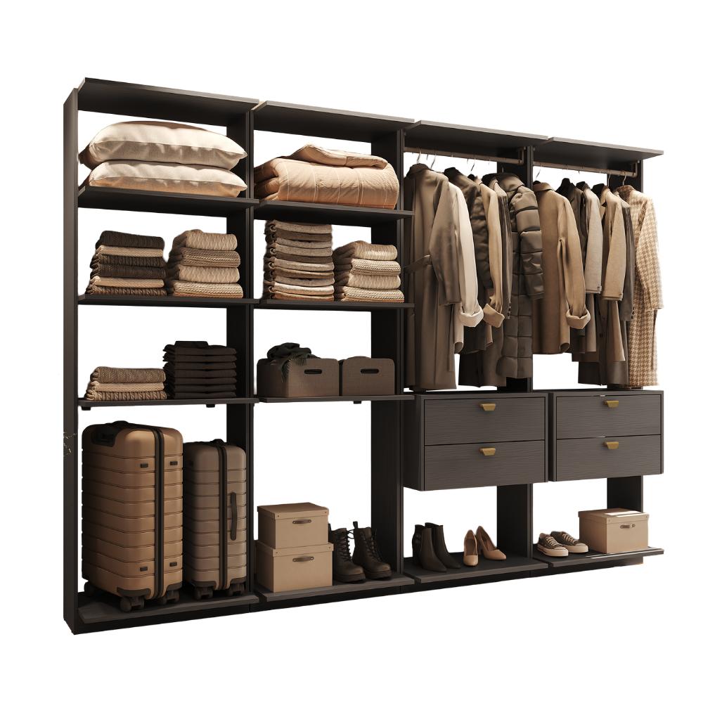 Guarda-Roupas Closet Modulado Alasca One 240cm 4 Peças com 4 Gavetas e Cabideiros Preto Touch Carraro