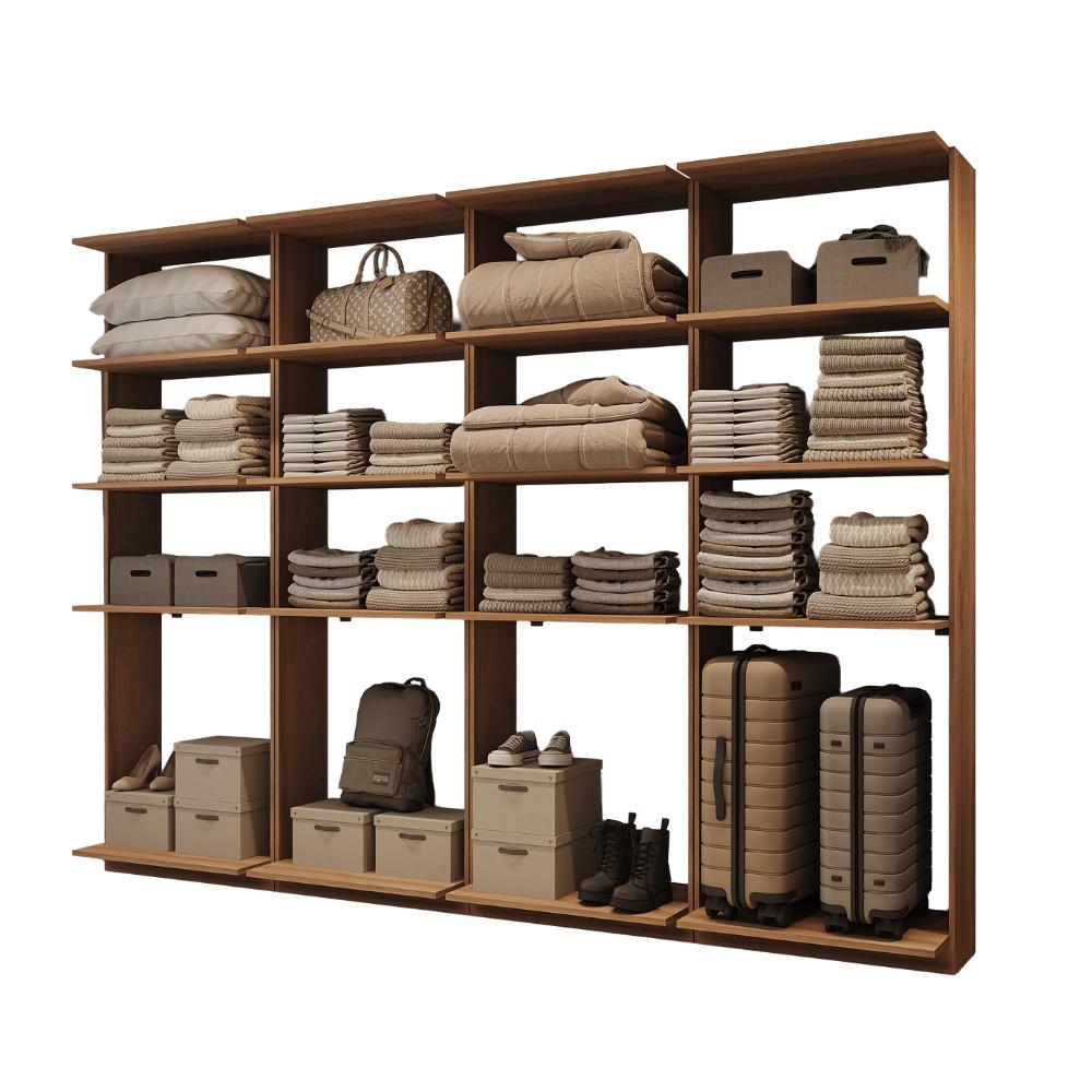Guarda-Roupas Closet Modulado Alasca 240cm 4 Peças com 12 Prateleiras Freijó Carraro