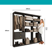 Guarda-Roupas Closet Modulado Alasca 180cm 3 Peças com 2 Gavetas e Cabideiros Preto Touch Carraro