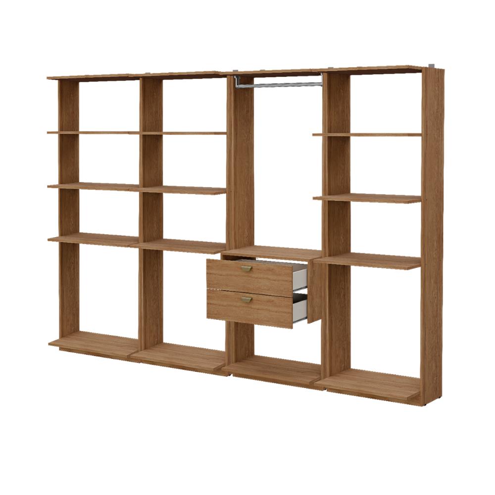 Guarda-Roupas Closet Modulado Alasca 240cm 4 Peças com 2 Gavetas e Cabideiros Freijó Carraro