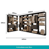 Guarda-Roupas Closet Modulado Alasca 420cm 7 Peças com 6 Gavetas e Cabideiros Preto Touch Carraro