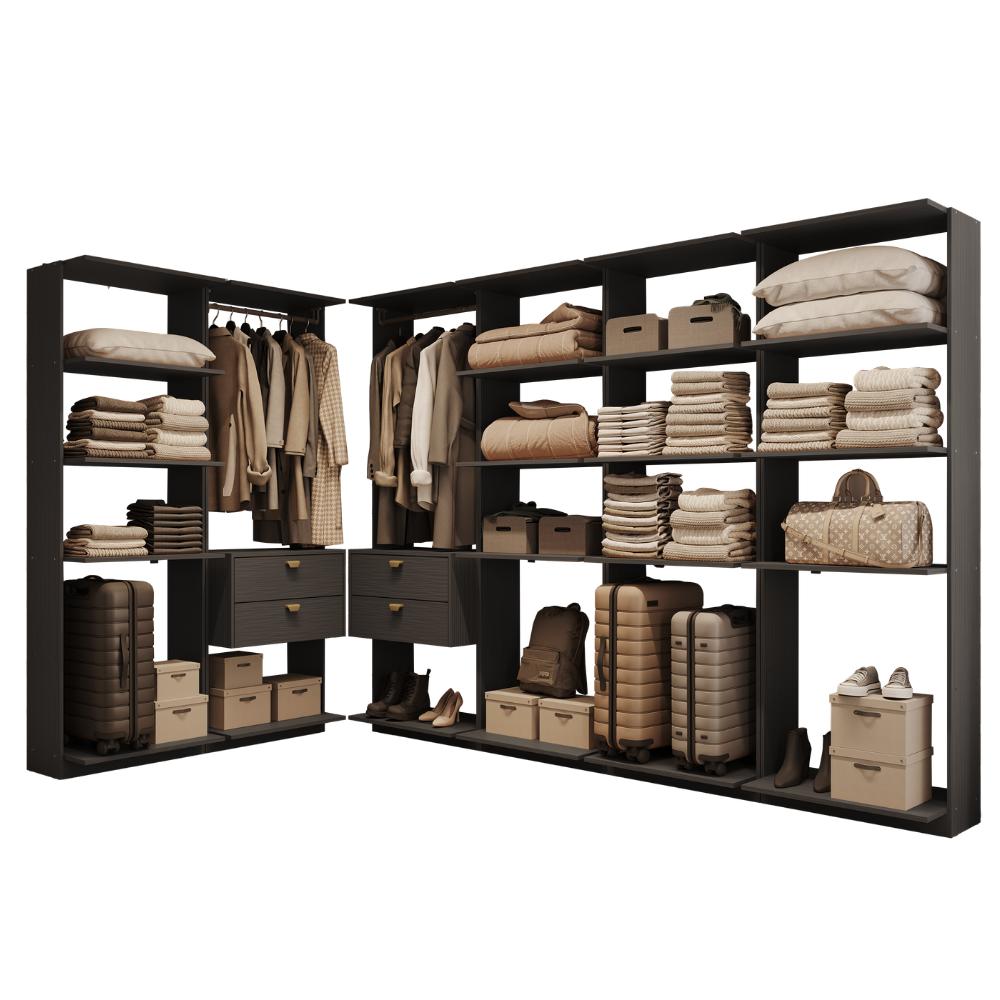 Guarda-Roupas Closet Modulado Alasca One 360cm 6 Peças com 4 Gavetas e Cabideiros Preto Touch Carraro