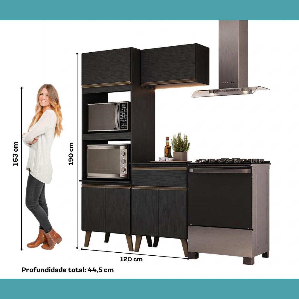 Armário de Cozinha Compacta Atlanta Vértice Carraro Preto Touch