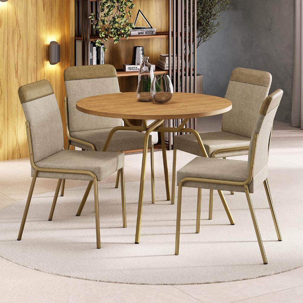 Conjunto Sala de Jantar 4 Cadeiras Georgia Carraro Dourada