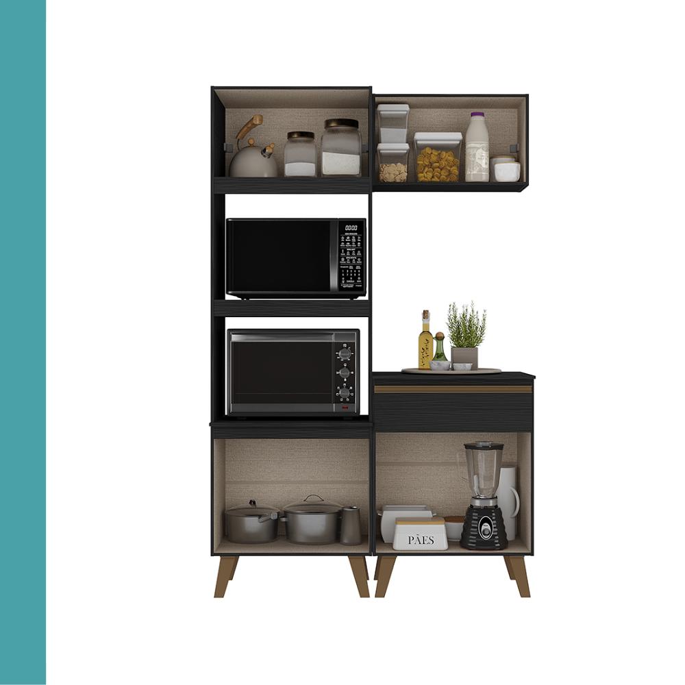 Armário de Cozinha Compacta Atlanta Vértice Carraro Preto Touch