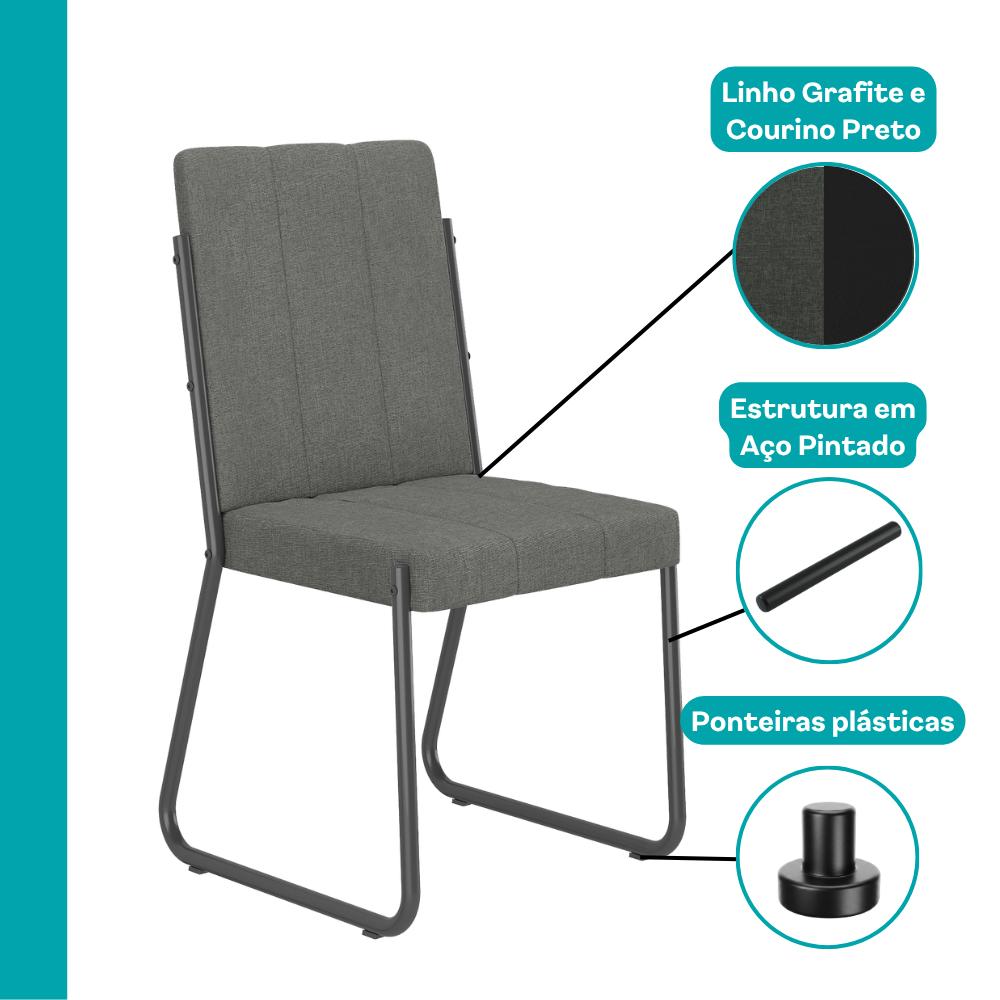 Conjunto Sala de Jantar 4 Cadeiras Isis Carraro Nogal Preto