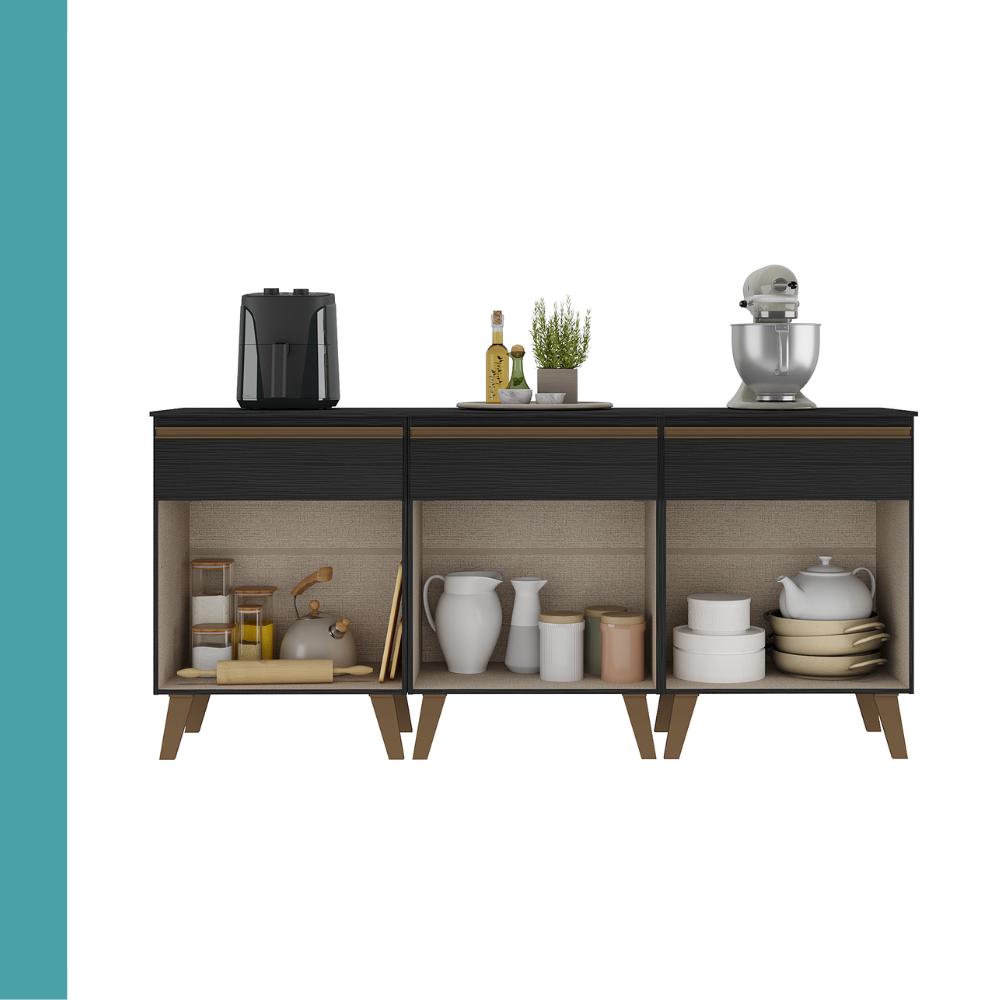 Armário de Cozinha Compacta Atlanta Slate Carraro Preto Touch