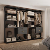 Guarda-Roupas Closet Modulado Alasca Duo 240cm 4 Peças com 4 Gavetas e Cabideiros Preto Touch Carraro