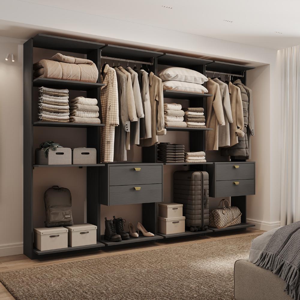 Guarda-Roupas Closet Modulado Alasca Duo 240cm 4 Peças com 4 Gavetas e Cabideiros Preto Touch Carraro