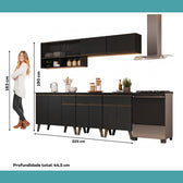 Armário de Cozinha Completa Atlanta Nexo com Vidro Carraro Preto Touch