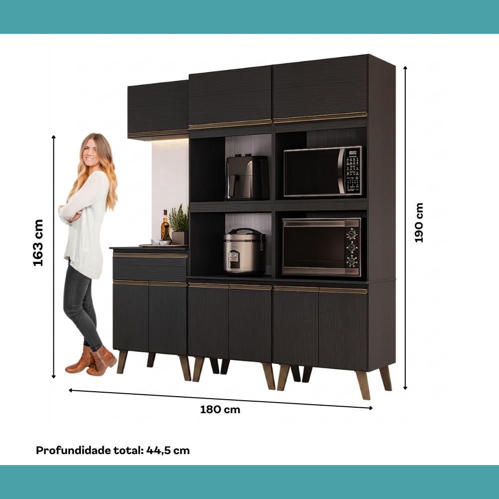 Armário de Cozinha Compacta Atlanta Craft Carraro Preto Touch