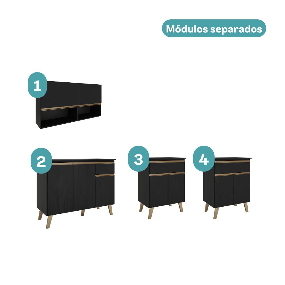 Armário de Cozinha Compacta Atlanta Stone Carraro Preto Touch