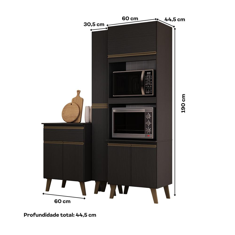 Armário de Cozinha Compacta Atlanta Brix Carraro Preto Touch