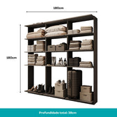 Guarda-Roupas Closet Modulado Alasca 180cm 3 Peças com 9 Prateleiras Preto Touch Carraro