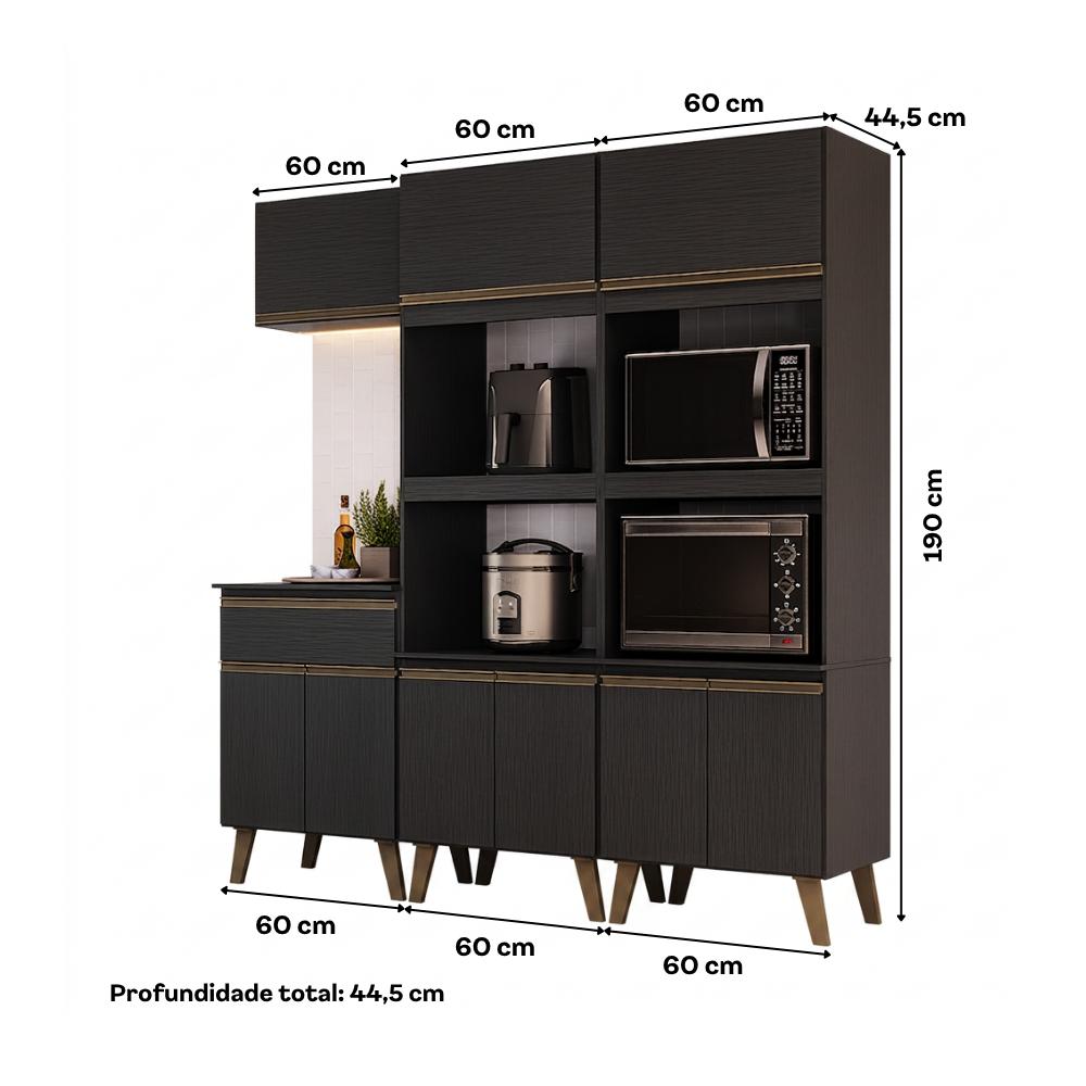 Armário de Cozinha Compacta Atlanta Craft Carraro Preto Touch
