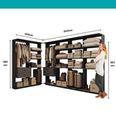 Guarda-Roupas Closet Modulado Alasca 360cm 6 Peças com 4 Gavetas e Cabideiros Preto Touch Carraro
