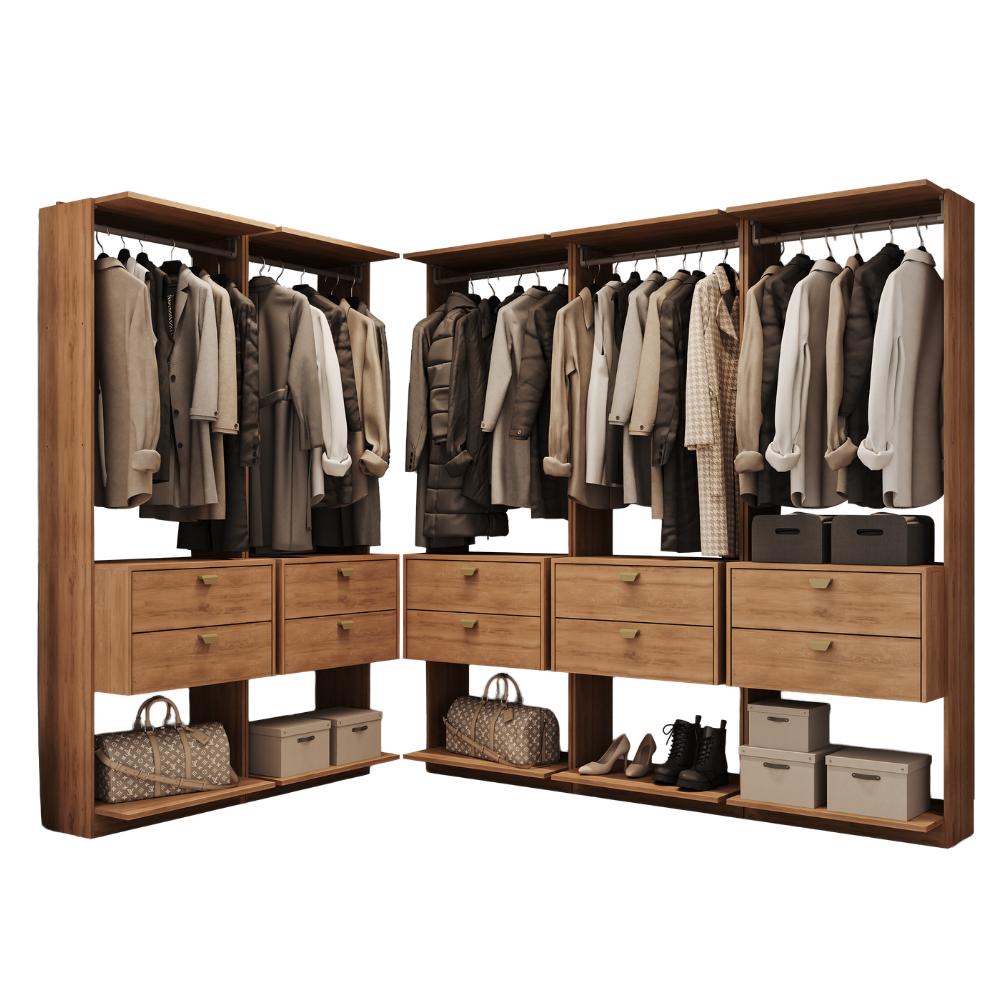 Guarda-Roupas Closet Modulado Alasca 300cm 5 Peças com 10 Gavetas e Cabideiros Freijó Carraro