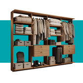 Guarda-Roupas Closet Modulado Alasca Duo 240cm 4 Peças com 4 Gavetas e Cabideiros Freijó Carraro