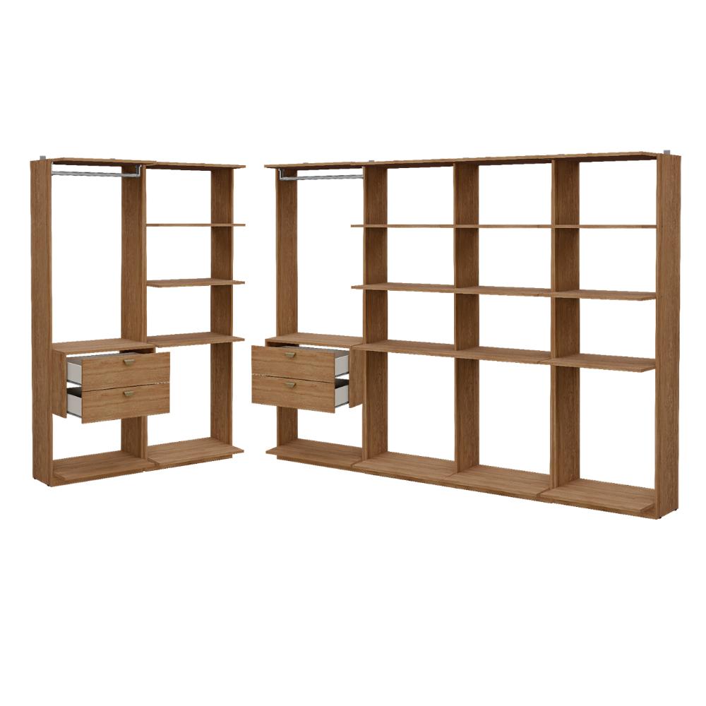 Guarda-Roupas Closet Modulado Alasca 360cm 6 Peças com 4 Gavetas e Cabideiros Freijó Carraro