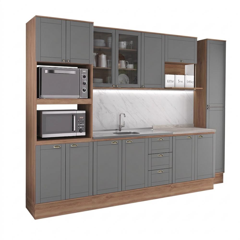 Armário de Cozinha Completa com Balcão Milla Ultra Pro Carraro Nogal com Cinza Titânio