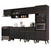 Armário de Cozinha Completa Atlanta Flux com Vidro Carraro Preto Touch