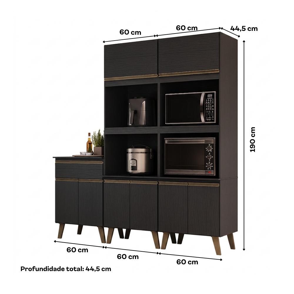 Armário de Cozinha Compacta Atlanta Contour Carraro Preto Touch