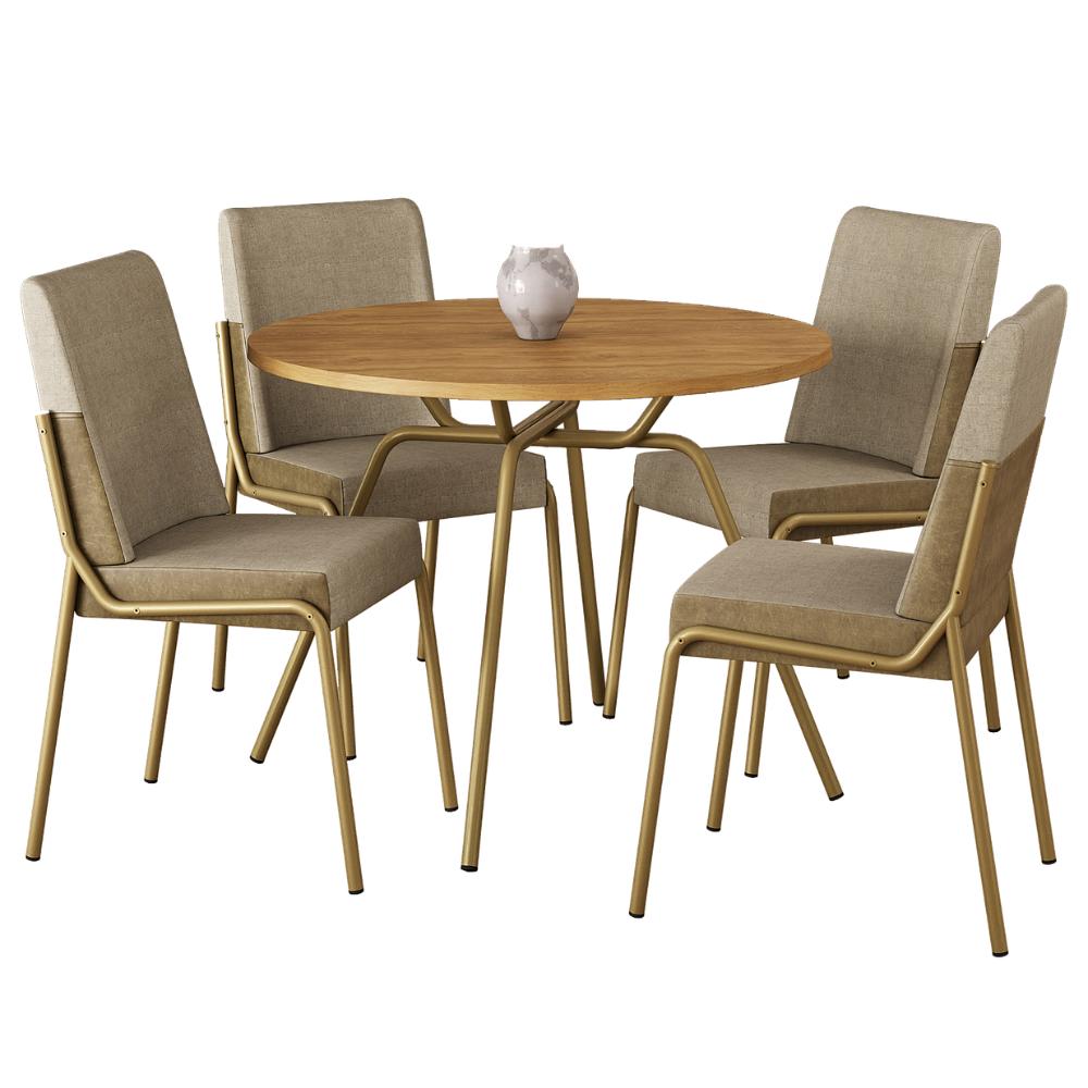 Conjunto Sala de Jantar 4 Cadeiras Verona Carraro Dourado