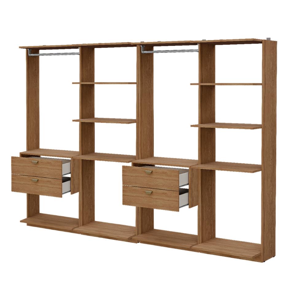 Guarda-Roupas Closet Modulado Alasca 240cm 4 Peças com 4 Gavetas e Cabideiros Freijó Carraro