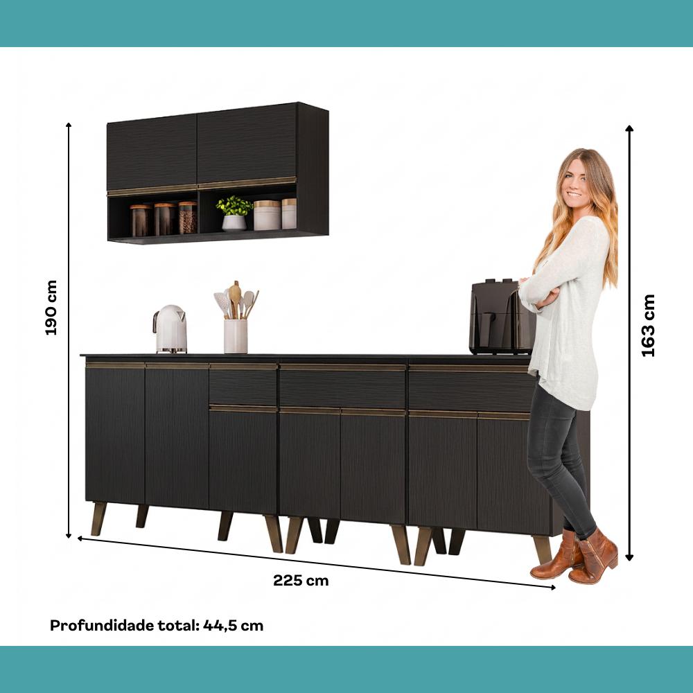 Armário de Cozinha Compacta Atlanta Stone Carraro Preto Touch