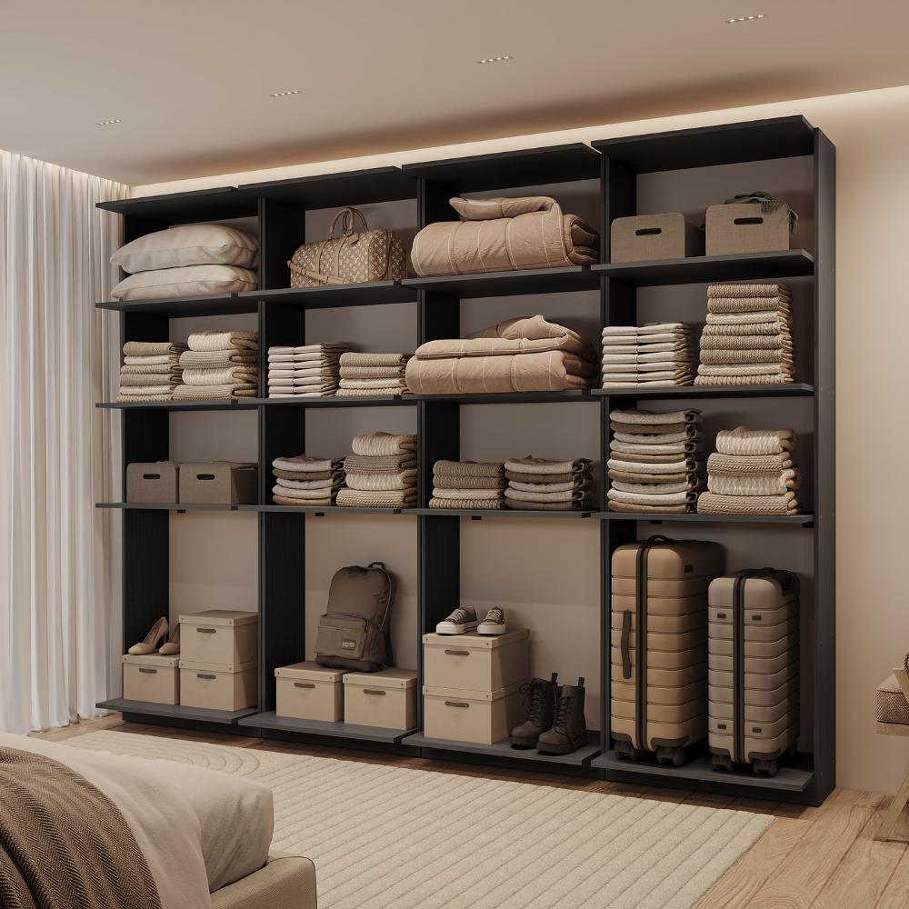 Guarda-Roupas Closet Modulado Alasca 240cm 4 Peças com 12 Prateleiras Preto Touch Carraro