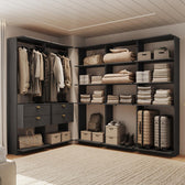 Guarda-Roupas Closet Modulado Alasca 300cm 5 Peças com 4 Gavetas e Cabideiros Preto Touch Carraro