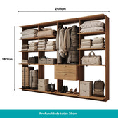 Guarda-Roupas Closet Modulado Alasca 240cm 4 Peças com 2 Gavetas e Cabideiros Freijó Carraro