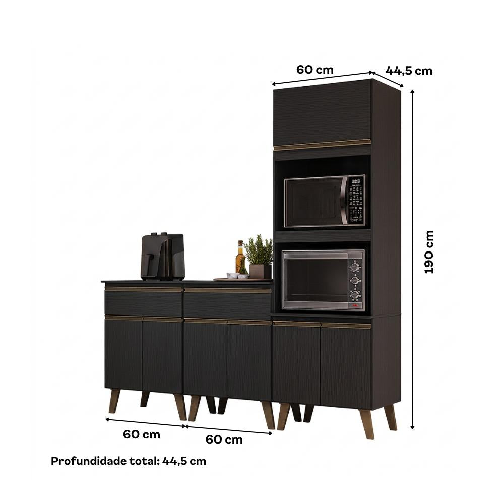 Armário de Cozinha Compacta Atlanta Concrete Carraro Preto Touch