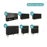 Armário de Cozinha Completa Atlanta Nexo com Vidro Carraro Preto Touch