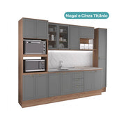 Armário de Cozinha Completa com Balcão Milla Ultra Pro Carraro Nogal com Cinza Titânio