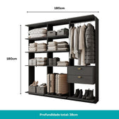 Guarda-Roupas Closet Modulado Alasca Duo 180cm 3 Peças com 2 Gavetas e Cabideiros Preto Touch Carraro