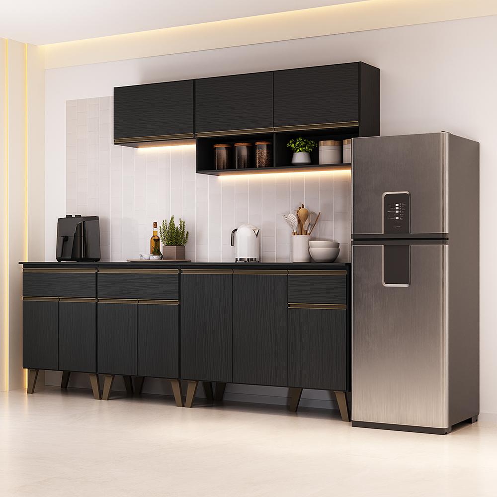 Armário de Cozinha Completa Atlanta Graphite Carraro Preto Touch