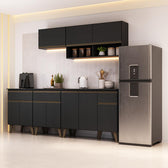 Armário de Cozinha Completa Atlanta Graphite Carraro Preto Touch