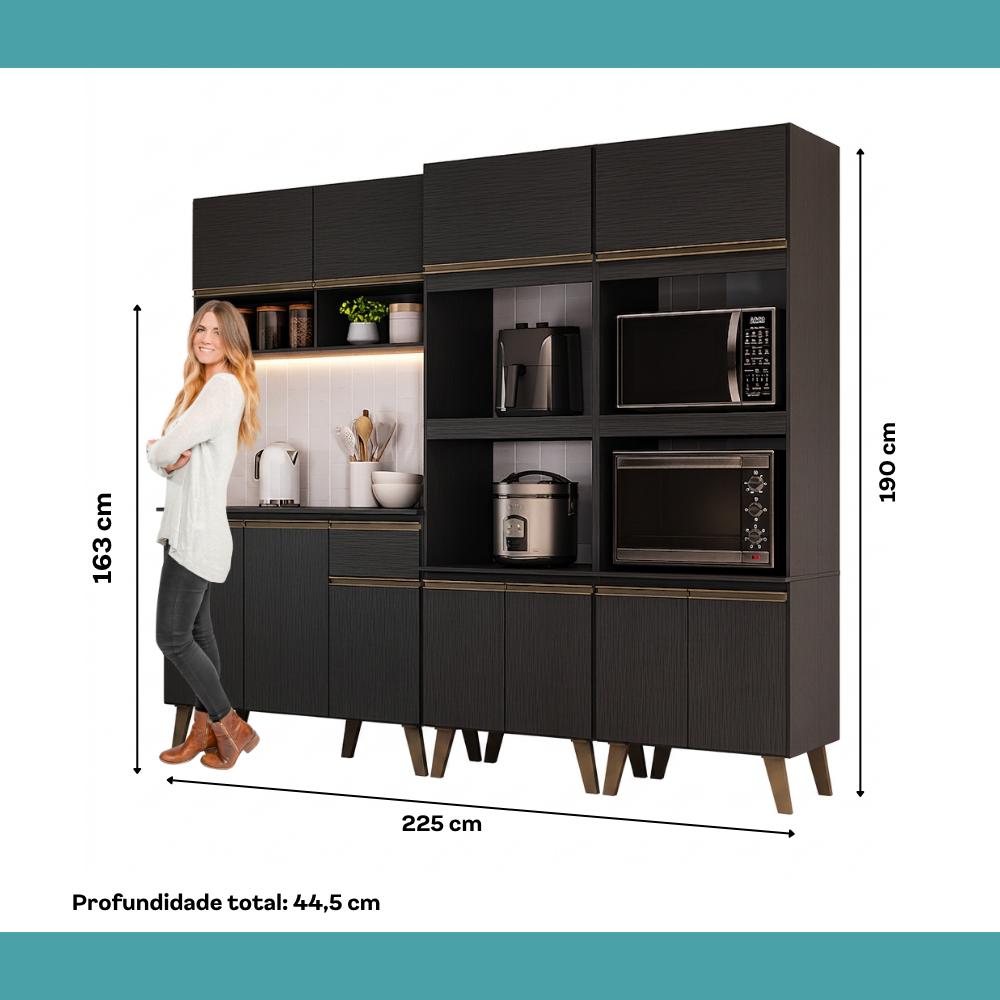 Armário de Cozinha Completa Atlanta Avant Carraro Preto Touch