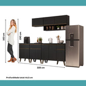 Armário de Cozinha Completa Atlanta Graphite Carraro Preto Touch
